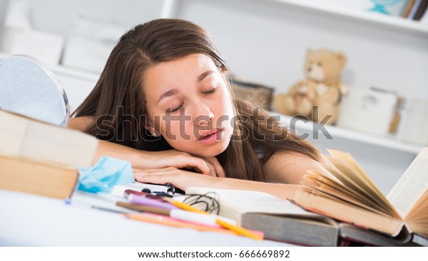 Woman Fell Asleep When She Studying Stock Photo Edit Now