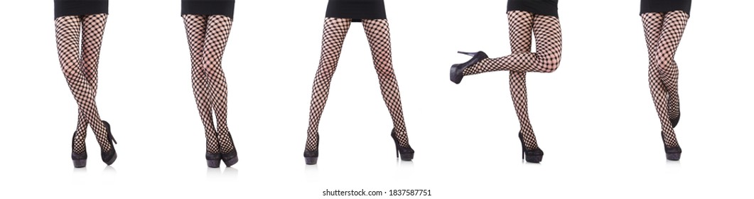 Woman In Fishnet Stockings Isolated On White