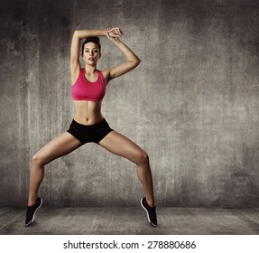 Woman Fitness Gymnastic Exercise, Sport Young Girl Fit Dance, Modern Aerobic Dancer, Grunge Wall