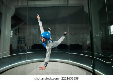 A Woman Flies In A Wind Tunnel. Free Fall Simulator.