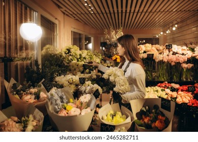 Woman florist at her own floral shop taking care of flowers - Powered by Shutterstock