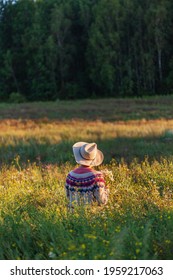 Woman With Flowers Outdoor, Cottage Core Style