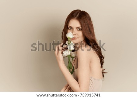 woman, flowers, studio                               