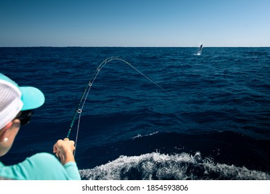 Woman Fly Fishing For Sail Fish Bill Fish