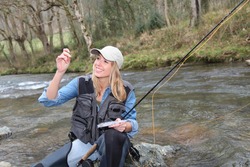 Woman Fly-fishing In River