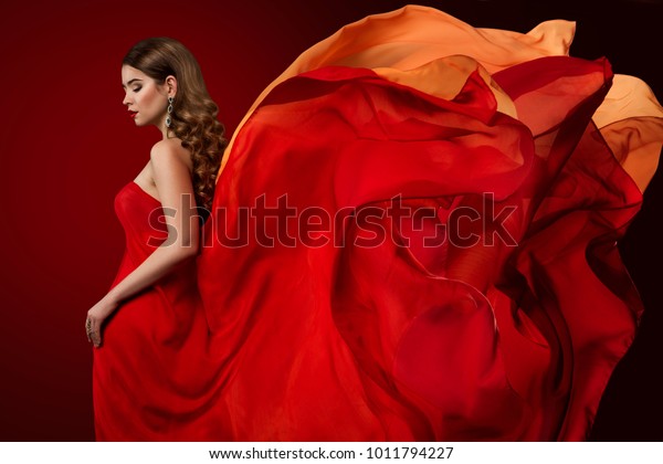 Woman Flying Dress Elegant Fashion Model Stock Photo (Edit Now) 1011794227