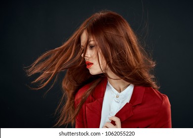  woman with flying hair                              