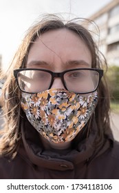 Woman With Fogged Glasses Because She Wears A Medical Mask During A Pandemic. Inconvenience Due To Condensation On The Lenses.