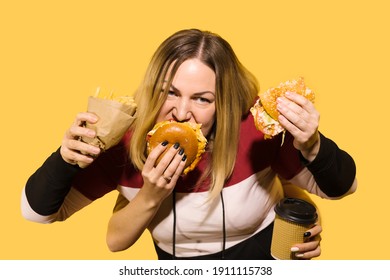 Woman With Four Hands Eating Fast Food