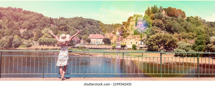 Woman In France- Dordogne River And Limeuil Village