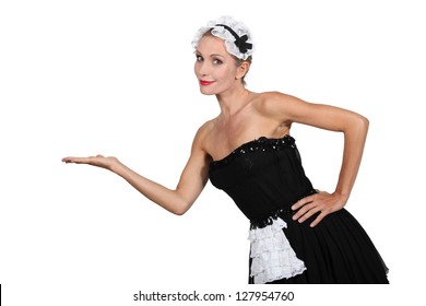 Woman In French Maid Fancy Dress Costume