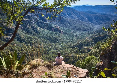 Woman In Front Of Mountains, Sierra Madre Occidental, Durango , Mexico