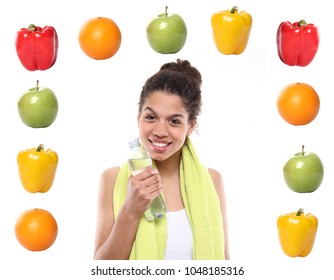 Woman with fruit and vegetables