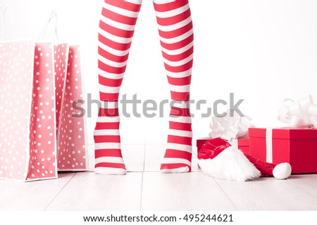 Woman in funny socks.Christmas concept