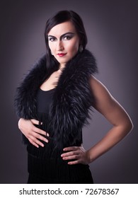 Woman In Fur Boa Portrait - Retro Style Make-up