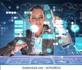 Woman In Futuristic Data Mining Concept