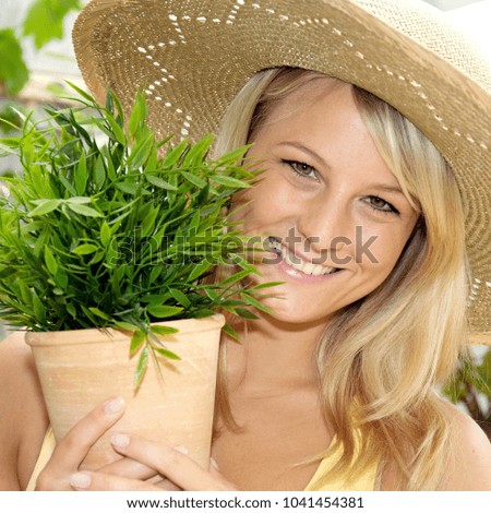 Woman at gardening on terrace
