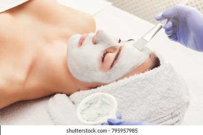 Woman gets beauty facial injections. Anti-aging, nourishing, vitamins treatment at spa salon. Aesthetic cosmetology