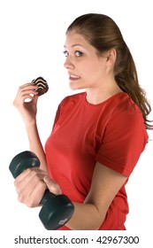 A Woman  Getting Caught Eating Junk Food While Working Out.