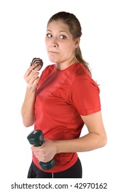 A Woman Getting Caught Eating Junk Food While Exercising.