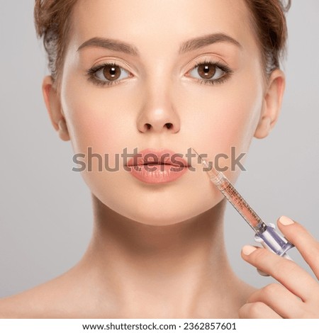 Similar – Image, Stock Photo Aesthetic Procedure Applying Botox, Hyaluronic Acid, and Tensor Threads