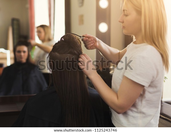 Woman Getting Hairdo Salon Professional Hair Stock Photo Edit Now