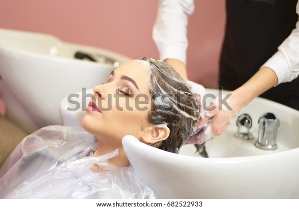 Woman Getting Her Hair Washed Beauty Stock Phot