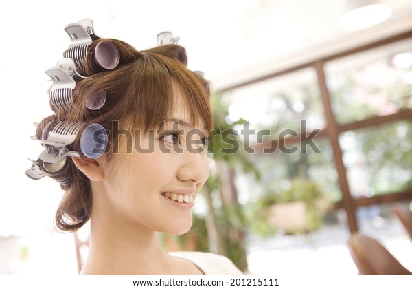 Woman Getting Perm Hair Salon Stock Photo Edit Now 201215111