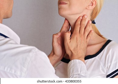 Woman Getting Thyroid Gland Control. Health Care And Medical Concept