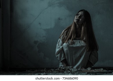 Woman Ghost White Dress Stock Photo 734686090 