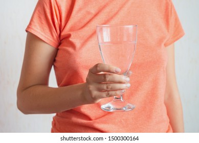 Woman Girl Holding Empty Wine Glass Water Casual