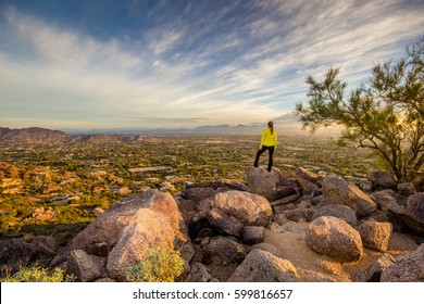 Woman or girl watching sunrise in Phoenix, Arizona