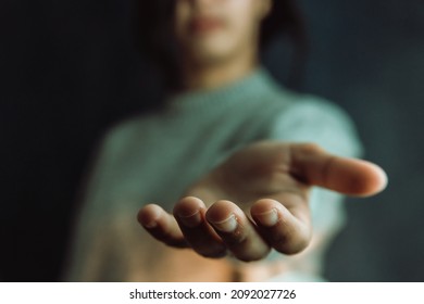 Woman Giving Hands To The Camera, Help And Self Help Concept, Mental Health