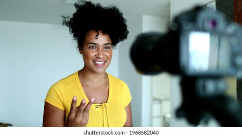 Woman Giving Testimony In Front Of Camera Doing Explainer Video