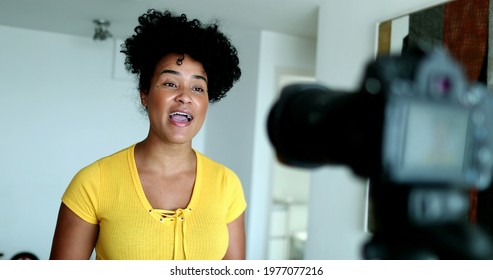 Woman Giving Testimony In Front Of Camera Doing Explainer Video