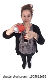 Woman With A Glass Of Coke Soda On White Background