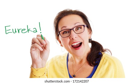 Woman With Glasses Having A Eureka Big And Bright Idea Moment!