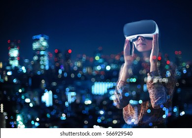 Woman with glasses of virtual reality. Future technology concept. - Powered by Shutterstock