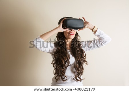 Image, Stock Photo woman with glasses of virtual reality