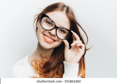 Woman In Glasses,woman On A White Background