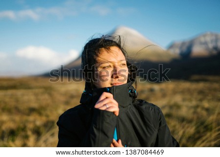 Similar – Foto Bild Junge Frau genießt nordische Landschaft