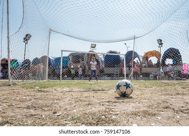 Woman Goal Keeper Waiting Ball To Save At Pavli Fair Festival In Kirklareli,Turkey 19 October,2017