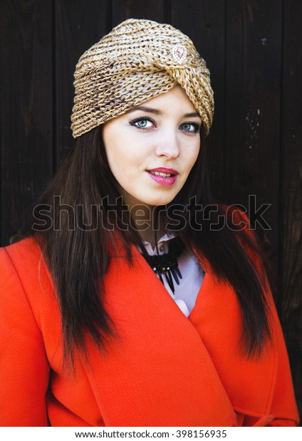 Woman Green Eyes Turban Orange Jacket Stock Photo Edit Now 398156935