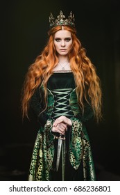 Woman In Green Medieval Dress