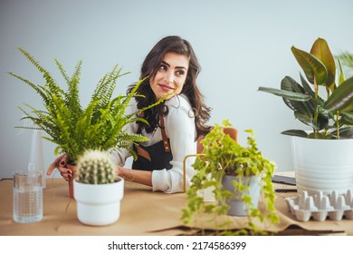 Woman Green Plants Flowers Home Woman Stock Photo 2174586399 | Shutterstock