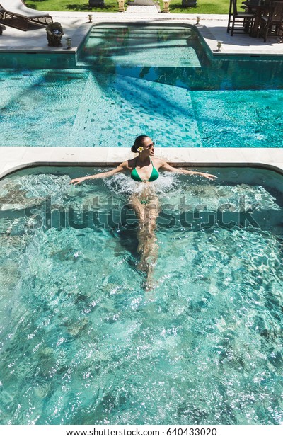 Woman Green Swimsuit Relaxing Outdoor Jacuzzi Stock Photo 640433020 ...