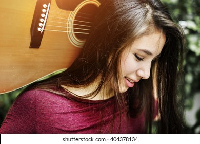 Woman Guitar Musical Instrument Music Activity Concept