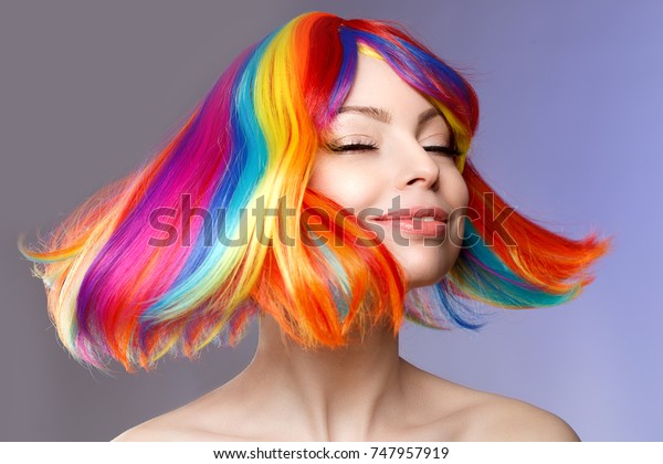 Woman Hair Color Splash Rainbow Do Stockfoto Jetzt