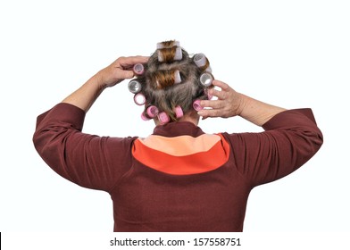 Woman with hair curlers - Powered by Shutterstock