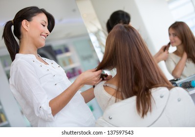 Woman At The Hair Salon Getting A Haircut - Beauty Concepts